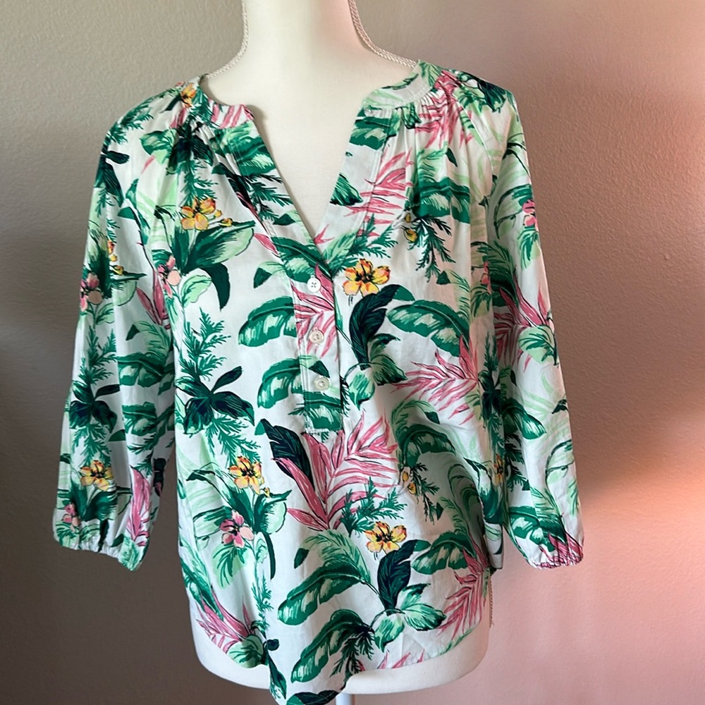 Loft 3/4 sleeve Botanical Henley Blouse